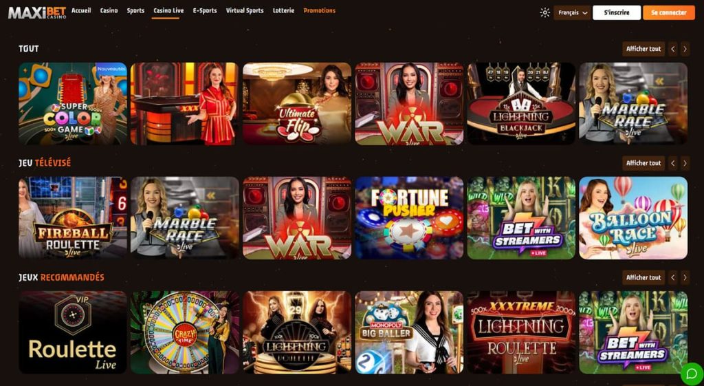 MaxiBet Casino jeux live