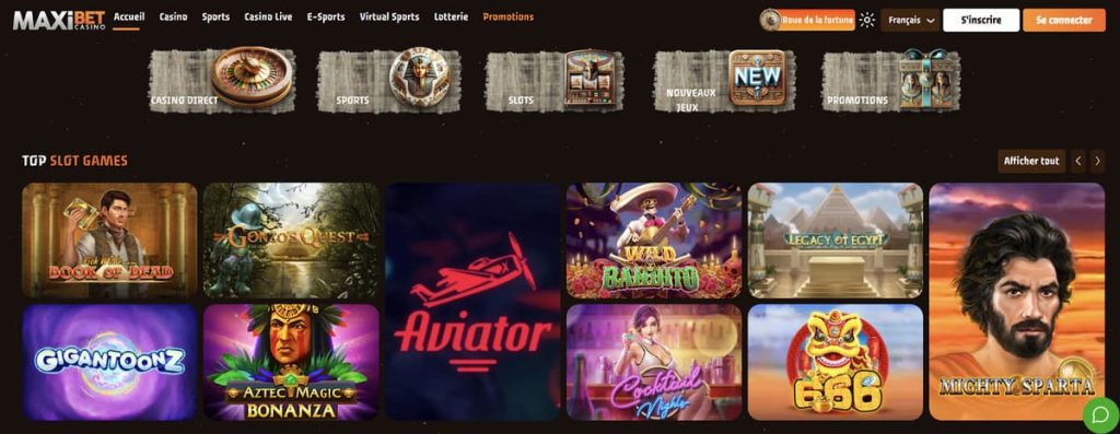 MaxiBet Casino page accueil