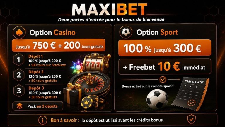 Maxibet Casino options bonus bienvenue
